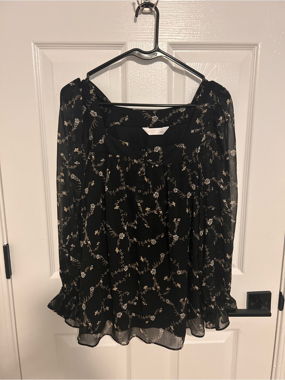 LC Lauren Conrad Black Floral Sheer Peasant Blouse